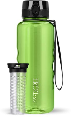 720°DGREE Water Bottle “uberBottle“ - 1.5 L crystalClear +Fruit-Infuser - BPA-Free Tritan, Leakproof, Reusable Drinking Bottle - Sports Bottle for Gym, Fitness, Hiking, Travel, School, Office