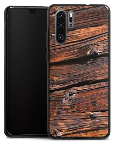 DeinDesign Silikon Hülle kompatibel mit Huawei P30 Pro New Edition Case schwarz Handyhülle Holzoptik Holzbalken Holz