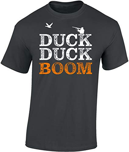 Baddery Jäger T-Shirt Herren - „Duck Duck Boom“ (Dark Grey L)