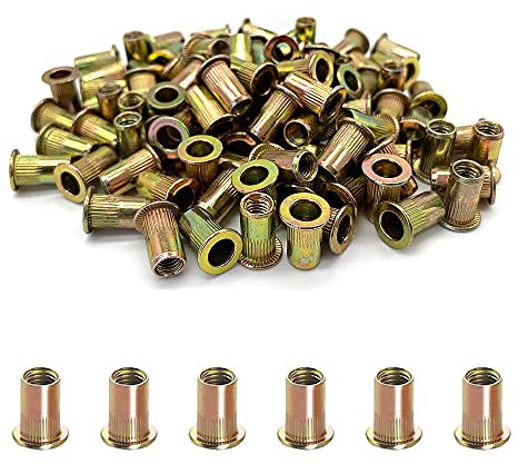 Lot de 100 Écrous à Riveter M5 en Acier au Carbone - Assortiment d'Écrous à Rivet à Tête Plate Filetés - Pour Décoration de Meubles Automobiles, Produits Électriques et Industriels (M5)