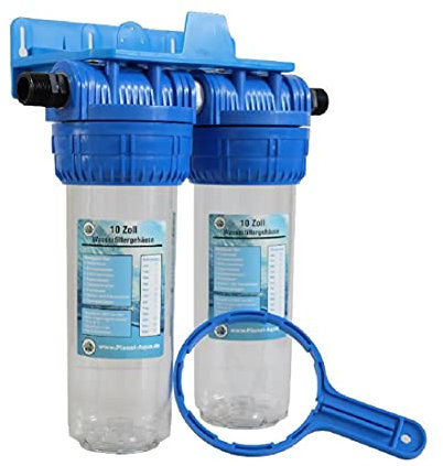 Wasserfilter Gehäuse SET DUO-XL 2 Stufen Filtergehäuse 10 Zoll x 1/2 Zoll IG-Anschluss Wasser Pumpen Vorfilter Brunnen Hauswasserwerk Garten Haus Trinkwasser Zisterne Pool