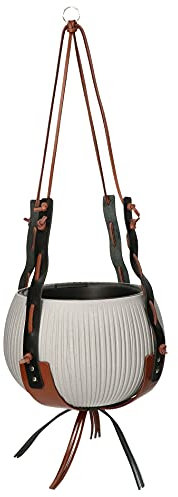 ABRATO® Blumenampel aus Leder Braun Kompletter Satz mit Aufhänger + Blumentopf