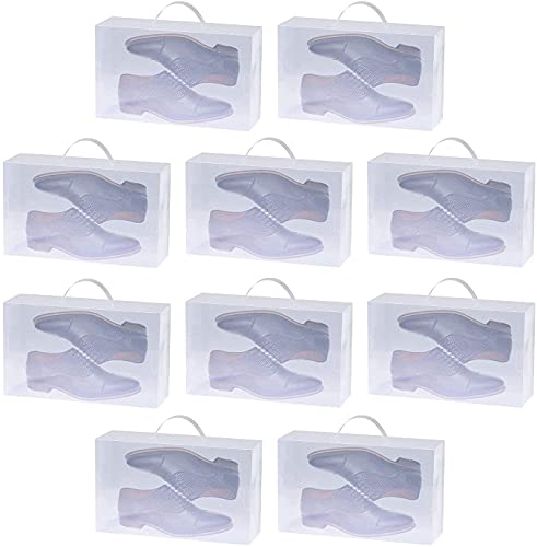 10 Piece Set Corrugated Plastic Shoe Storage Boxes with Handle - Unisex for Men and Women Foldable and Stackable & Easily Transported - Transparent Shoes Trainers