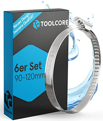 TOOLCORE® Schlauchschellen Edelstahl 90-120mm [Extra Stark] 6 Stück in Qualität W4 – Für Garten, Waschmaschine, Pool, KFZ - Schlauchklemmen, Schlauchschellen Set, Schellen, Klemmschelle…