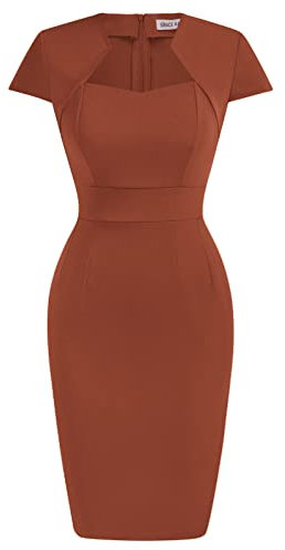 GRACE KARIN Women's 50s Vintage Pencil Dress Cap Sleeve Wiggle Dress CL7597, Caramel, Large