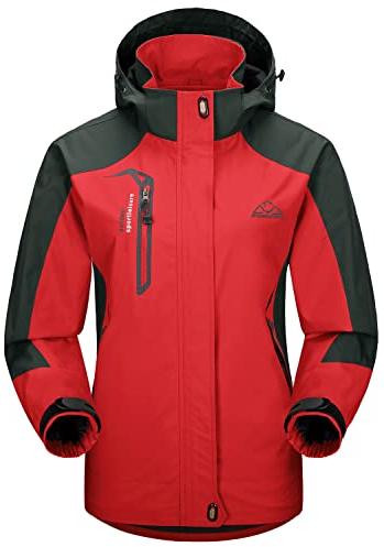 YSENTO Damen Outdoor Wanderjacke Wasserdicht Übergangsjacke Leicht Atmungsaktie Regenjacke Funktionsjacke mit Abnehmbarer Kapuze(rot,L)