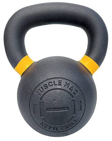 MUSCLE MAD Premium Cast Iron Kettlebell, Textured Handle, Matt Black, Full Body Training, Strength Training, 16kg Kettlebell