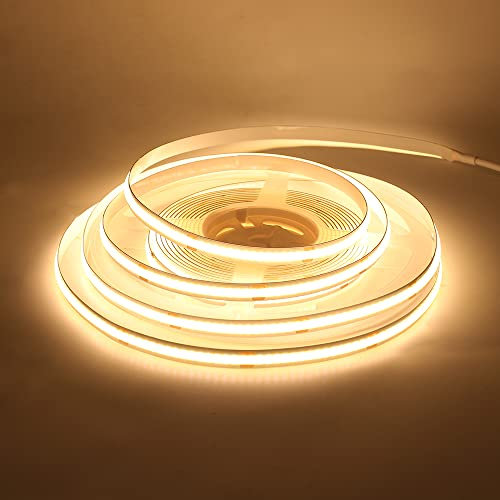 HEGEHE Tira de LED COB de 12V con Interruptor Alimentación, Luz Flexible de 320 LED/m, Cinta Autoadhesiva Luz para la decoración del Retroiluminación de TV del Armario (1m, Blanco Cálido)
