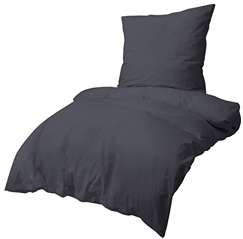 EllaTex MIKROFASER Bettwäsche Set, Farbe:Anthrazit-Grau, Größe:200x220cm + 2St. 80x80cm