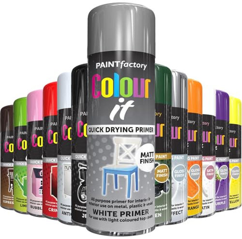 AlezyB - White Primer 400ml All Purpose Spray Paint | Use on Metal, Wood, Plastic and Multipurpose Aerosol Professional Quality Perfect Finish, for Interior Exterior and Excellent Coverage