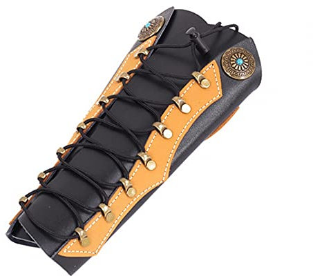 DONGKER Bogenschießen Armschutz, Traditioneller Mittelalter Armschoner, PU Leder Arm Rüstung Manschette, Zubehör für Bogensport