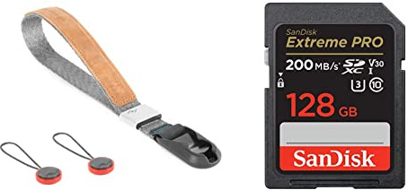 Peak Design Cuff Ash Kamera-Handschlaufe (CF-AS-3) & SanDisk Extreme PRO SDXC UHS-I Speicherkarte 128 GB (V30, 200 MB/s, U3, 4K UHD Videos, SanDisk QuickFlow-Technologie)