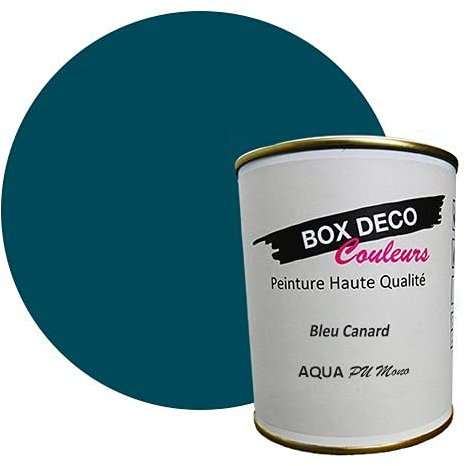 BOX DECO COULEURS Peinture meuble cuisine et salle de bain à base de laque polyuréthane mono-composante aspect satin Aqua PU MONO - 750 ml / 7.5m², Bleu Canard