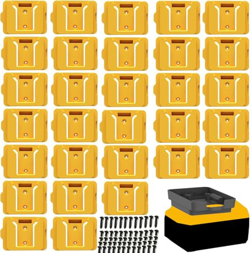 Gijok Battery Holders for Dewalt 20V Mount Dock Fit for 20V 60V (No Battery), 20 Pack Battery Dock Holder Fit for DCB200 DCB203 DCB205 DCB206 Batteries (ellow)