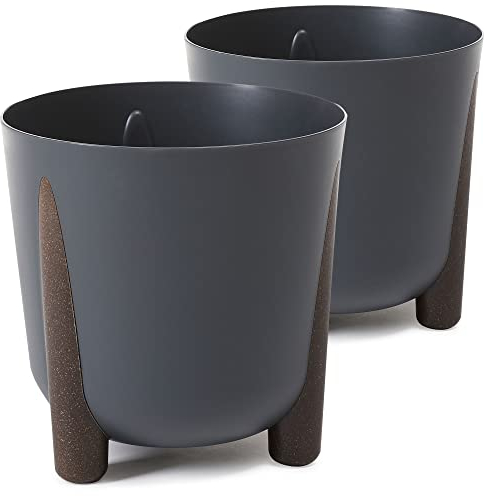 TULMERO Blumentopf matt, Pflanzkübel aus Übertopf Kunststoff Dekorativer Topf für, groß und klein Pflanzen, 2er-Set blumenkübel, blumenkübel kräutertopf, (2 Pack) Anthrazit, ø 34 cm