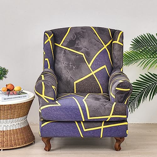 Highdi 2-Teilig Ohrensessel Überzug Sesselüberwürfe Sesselbezug Vintage Druck Stretch Schonbezüge Bezug mit Armlehne Hohe Rückenlehne für Ohrensessel, Relaxsessel, Fernsehsessel (Lila)