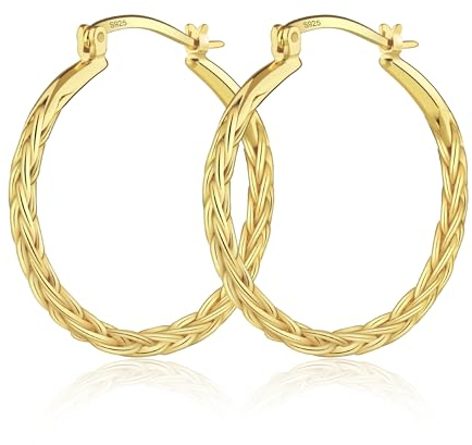 Gold Ohrring Große Creolen für Damen, Grosse Goldene Gedrehte Creolen Hypoallergene Sterling Silber Ohrring Große Hängende Creolen Runde Creolen Ohrring Leichte Große Ohrring Schmuck für Frauen 30 mm