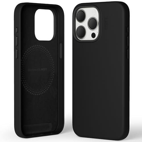 MOFT Magnetische Hülle für iPhone 15 Pro Max Kompatibel mit MagSafe, MOVAS Vegane Lederhülle, Weiches Berührungsgefühl, Farbbeständigkeit, Kratz- & Schmutzabweisend, Leicht zu Reinigen, Jet Black