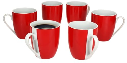 MamboCat 6er Set Variant Rot Kaffeebecher I 350ml, Höhe 10,3cm I farbige Porzellan-Becher mit Henkel für 6 Personen I bunte Tassen für Heißgetränke wir Tee, Kakao, Latte Macchiato & Co