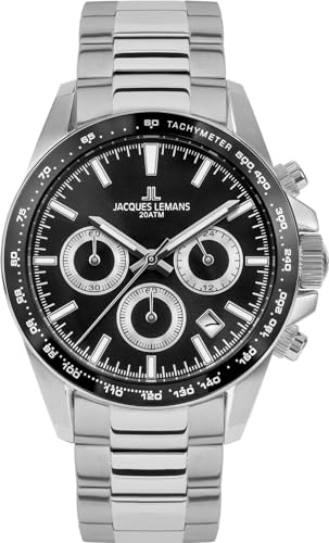 JACQUES LEMANS Analoge Herrenuhr Quarz mit Edelstahlarmband mid-39588, Silber, Armband