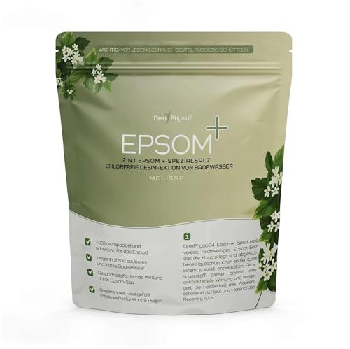 Dein Physio Epsom+ Salz 800g, Magnesiumsalz zum Eisbaden, Melisse, Bittersalz Badesalz, Muskelentspannung, Made in Germany