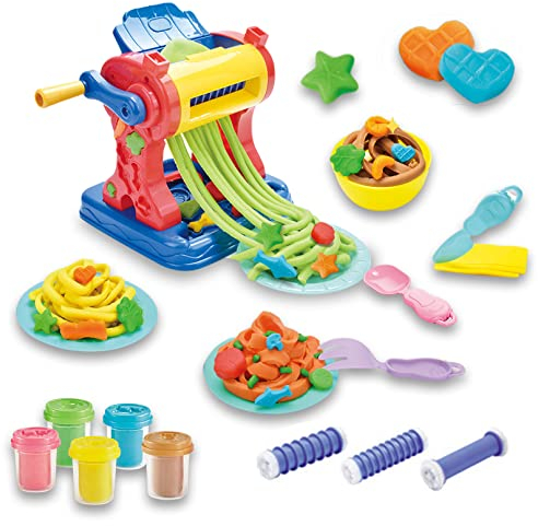 OTONOPI Dough Play Set Kitchen Creations Noodle Maker Pasta Party Playset with 17PCS Dough and Mold Tool Set for Kids 3+