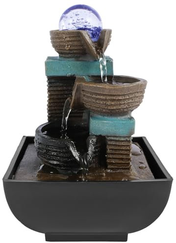 Tabletop Fountain with Lights and Pebble, Meditation Water Fountain Small Waterfall Fountain Desktop Decorations USB Powered Sound Relaxation Fountain Ornament (C)