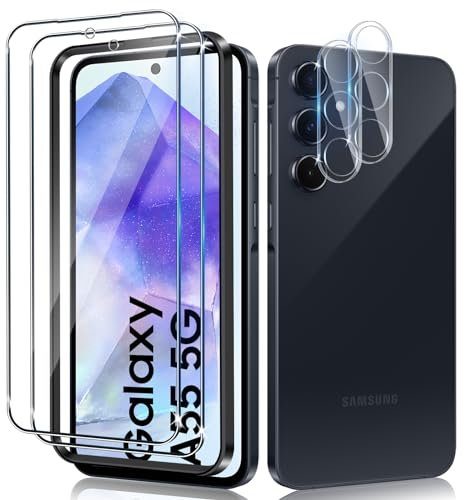 Liilaa Verre Trempé pour Samsung Galaxy A55 5G, 2 Pièces Film Protection écran et 2 Pièces Caméra Arrière Protecteur,Dureté 9H Glass, HD Transparent, Anti-Rayures