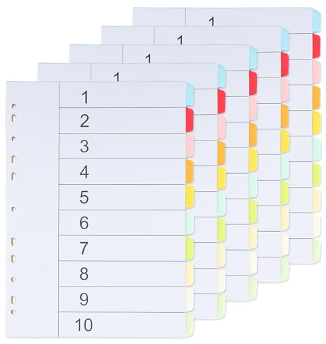 5 Sets Separadores Archivadors A4, Indice para Carpetas 10 Posiciones Extra Anchos, Divisores de Sujeto Separador de Archivos 10 Colores, Carpeta Divisora Cartón A4 Oficina Escolar, 150gsm (10 partes)