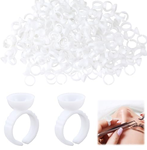 100 Stück Einweg Kleber Halter Ringe, Wimpernkleber Halter Ring, Wimpern Blüte Halter Kunststoff, Weiß Wimpern Palettenhalter für Wimpernverlängerung Tattoo Pigment