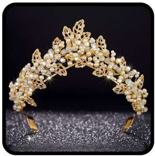 Fashband Boho-Blatt-Stirnband, goldene Krone, Tiara, Braut, Hochzeit, Perlen, Kopfschmuck, Haarschmuck für Frauen