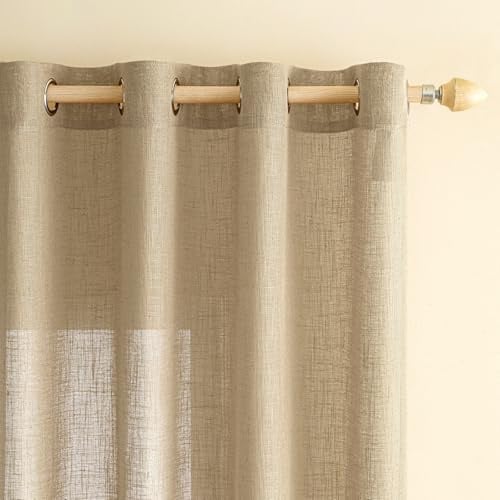 EMEMA Leinenvorhang Gardinen Vorhänge mit Ösen Dunkelbraun 2er H225xB140cm | 2er Set Leinenvorhang mit Ösen Halbtransparent für Wohnzimmer Dekoschal Kinderzimmer Schlaufenschal Küchengardinen 140x225cm