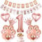 Roségold 1.Geburtstag Deko Mädchen - 42 Stück Geburtstagsdeko 1 Jahr, Baby Fotobanner, Roségold Nummer 1 Ballon, Kuchendekoration, Liebeskronen Folienballon für Mädchen Baby Shower Geburtstag Deko