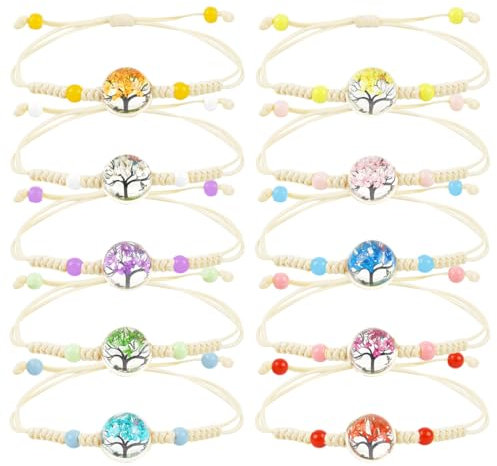 10 Pièces Bracelet Amitié, Bracelet Tresse de Arbre de Vie, Bracelet Amitié Fille, Bracelet Enfant Personnalisé, Tressé Ajustable Bracelet pour Femmes, Adolescentes, Filles, Cadeaux de Fête