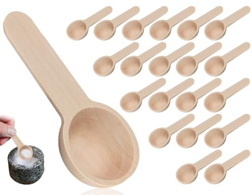 Emezddo 20 Stück Holzlöffel,Klein Gewürzlöffel,Mini Holzkochlöffel,Mehrzweck Löffel,Kurzem Kochlöffel,Eisportionierer,Kaffeelöffel,Marmeladenlöffel,für Salz Gewürze Marmeladengläser(Runder,6.8cm)