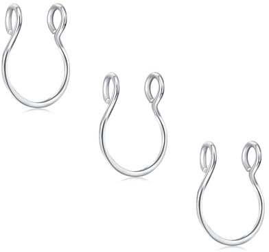 D.Bella 3Pcs Fake Nose Rings 20G 8mm Chirurgenstahl Silber Faux Lip Septum Nose Rings Hoop Set Clip On Piercing Körperschmuck für Frauen Männer