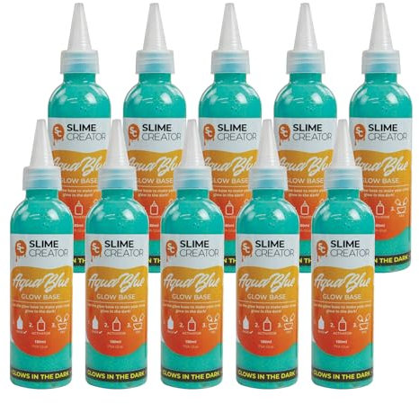Slime Creator - Glow Base Glue - Aqua Blue, 180ml Bottle, Glows in the Dark, Safe & Tested, Perfect for DIY Slime Making (Pack of 10)