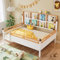 Merax Kinderbett Jugendbett 140x200cm, Doppelbett mit Fallschutz, Bücherregal, Schallplattenständer, Multifunktionales Tagesbett für Jungen und Mädchen, Reichlich Stauraum, Kiefer+MDF, Weiß & Natur