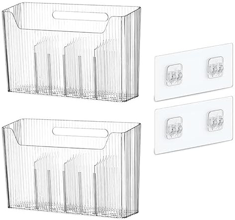 MoYouno 2 Pack Adhesive Mount Cabinet Door Organizer, Kitchen Organizer,Container Makeup Organizer Hanging Basket Binsfor Foil Wrap, Cling Wrap, Bathroom-Hang Outside or Inside Doo (L)