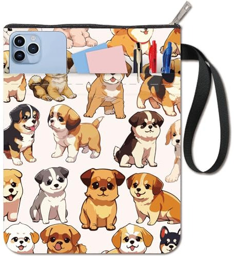 CRASPIRE Dog Book Sleeve Cartoon Animal Book Covers Book Protector for Paperbacks Washable Fabric Cloth Book Cover with Zipper and Extra Sleeve Pocket for Book Lovers Classmate Gifts