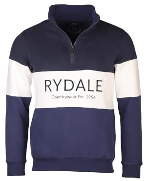 Mens Striped Embroidered Sweatshirt Men Country Jumper Sweater Fleece (UK, Alpha, M, Regular, Regular, Rydale Navy/White/Denim)