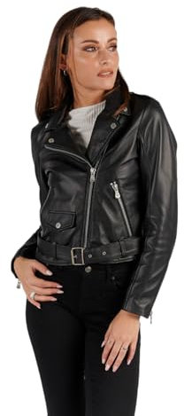 BARONE giacca pelle donna, giubbotto pelle donna chiodo in vera pelle con cintura, giubbiono MADE IN ITALY (IT, Testo, XL, Regular, Regular, nero)