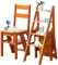 Silla Escalera Plegable 3 en 1 de Madera Sólida, Taburete Escalonado Convertible y Estante de Exhibición, Escalera Multifuncional de 4 Niveles, para el Hogar, Cocina, Biblioteca (Marrón)