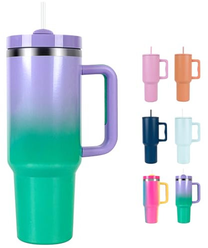 WUYOR 40oz Insulated Tumbler with Straw & Lid – Leak-Proof Stainless Steel Travel Mug with Handle, Perfect for Hot & Cold Drinks, Coffee & Water Bottle