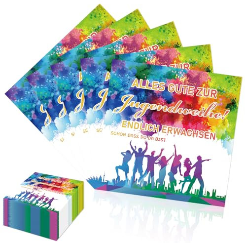 Lets Joy Jugendweihe Servietten, 100 Stück Papierservietten, Alles Gute zur Jugendweihe Servietten, Tischdeko Endlich Erwachsen Party Dekoration 33x33cm
