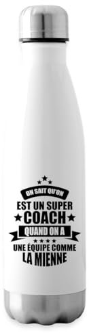 Spreadshirt Super Coach Équipe Humoristique Idée Cadeau Gourde Isotherme, 500 ml, blanc