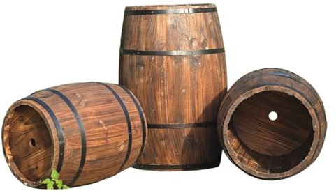 GZHERVICES Pflanzgefäß aus Fässern für drinnen und draußen, Pflanzgefäße aus Fässern, Pflanzkübel aus Holz, Gartentopf, runder Pflanztopf für den Garten, Blumentöpfe für draußen(H25)