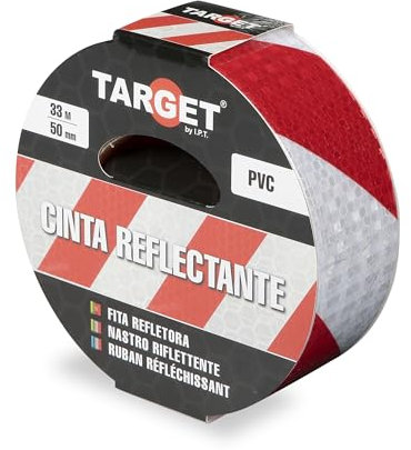 TARGET Nastro riflettente adesivo, avviso segnalazione marcatura alta visibilità pericolo sicurezza (rosso e bianco, 33 m x 50 mm)