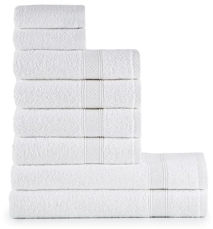 nottoc Set Asciugamani Bagno Bianchi, Hotel, 100% Cotone, 2 Telo Doccia 70x140cm + 4 Asciugamani 50x90cm + 2 Asciugamani Ospiti 30x50cm, Asciugamani Bagno Viso e Bidet, Morbidi, Assorbenti Bianco