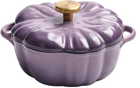 YTUK Pumpkin Cocotte,Pumpkin Dutch Oven Pot With Lid,Cooking Pot Enamel Pot With Lid Non-Stick Stew Pot Soup Pot,Halloween Thanksgiving Decor Pot Gift(Purple)(1.8L)